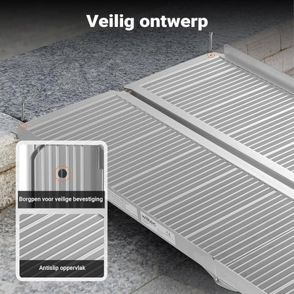 Rolstoel oprijplaat oprijhelling 2x vouwbaar aluminium 152cm 270kg koffer