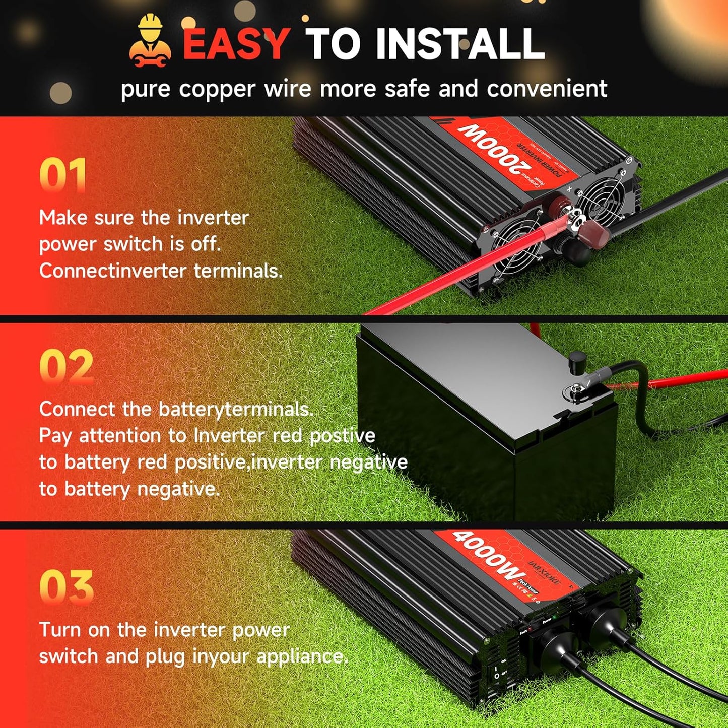 Omvormer 12V 230V 2000 W/4000 W Spanningsomvormer,Gemodificeerde Sinus Wave Inverter, 2 AC-Stopcontacten, Omvormer Voor Zonnepaneel, Auto, Camper,Voertuigen