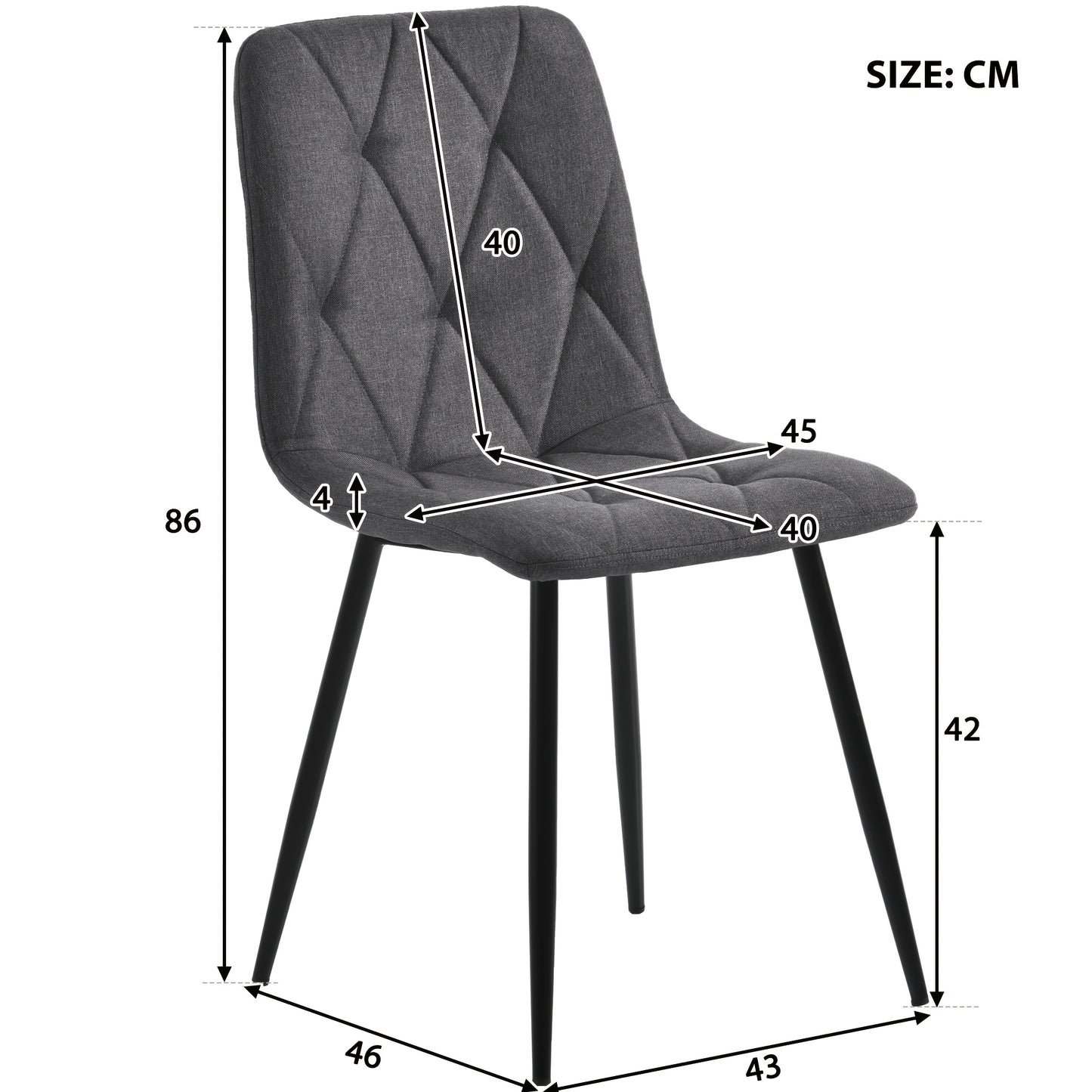 Eetkamerstoelen – Stoelen – Dinersets – Zithoeken – Stoelenset – Donkergrijs – Metalen Frame – Linnen Zitting – Ergonomisch Ontwerp – Stevige A-vormige Poten