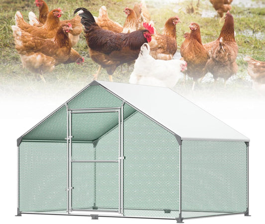 Froadp Chicken Cage Outdoor Enclosure Chicken Coop Galvanized Steel Frame with PE Sunshade and Lock Rabbit Hutch Housing for Poultry Cage Stay for Small Animals Aviary (3x2x2m, 6㎡) - QUORE