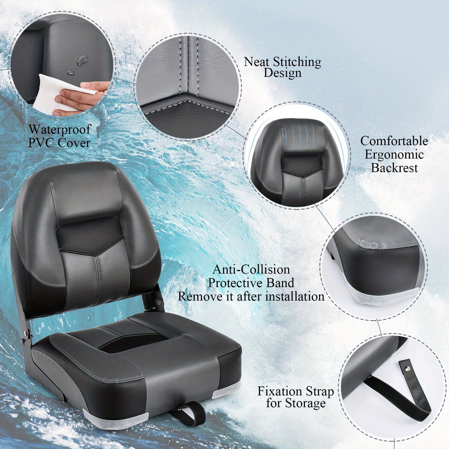 Bootstoelen Set – Bootstoelen Met Kussen – Stoelen Voor Boot – Bootzitjes – Comfortabele Bootstoelen Zwart – Ergonomisch Ontwerp – 360° Draaibaar – Verstelbare Hoogte – Duurzaam PVC