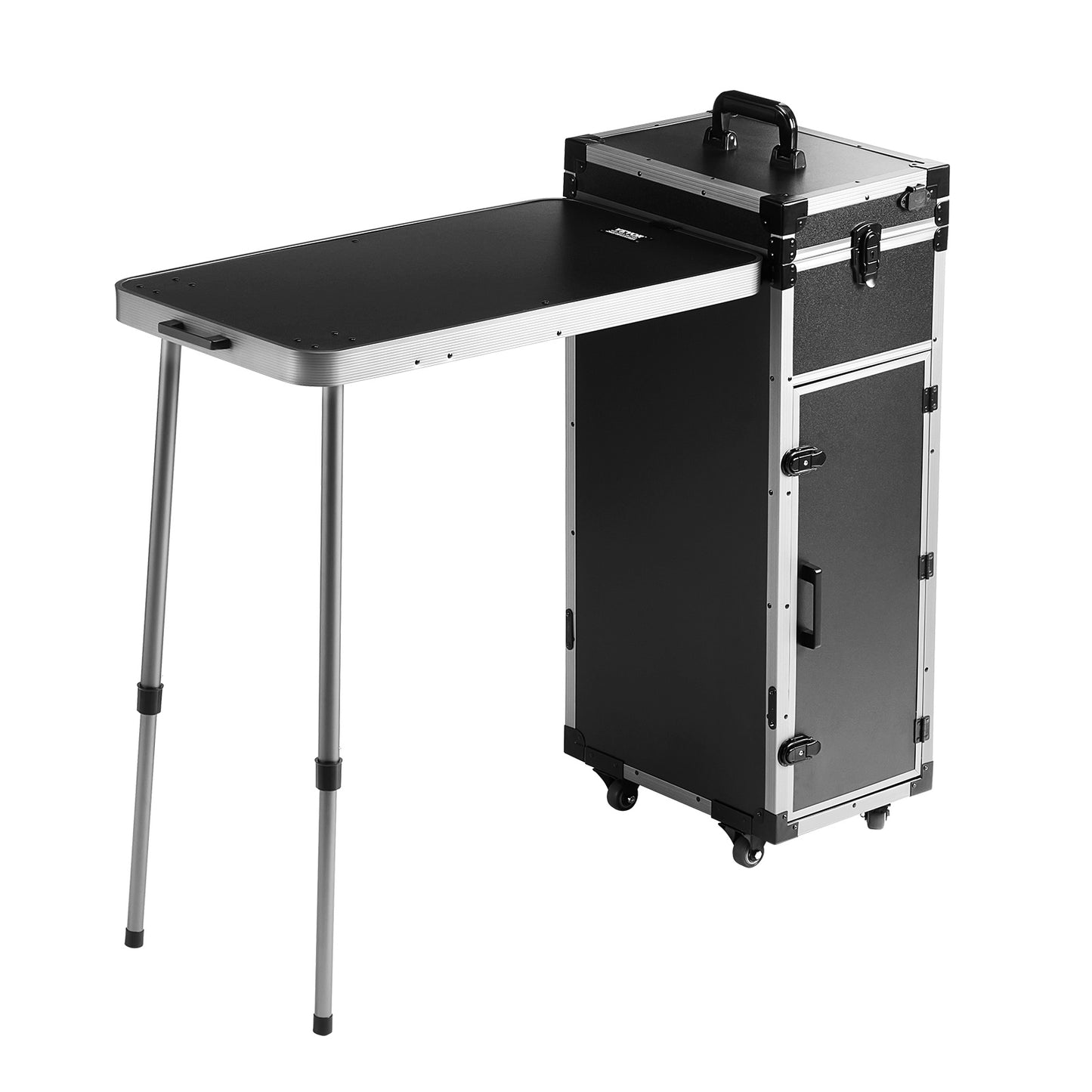 Make-up Train Case – Make-up Koffer – Cosmetica Organizer – Beauty Trolley – Visagie Case – Extra Groot Formaat – Inklapbare Werktafel – 360° Zwenkwielen – Zwart
