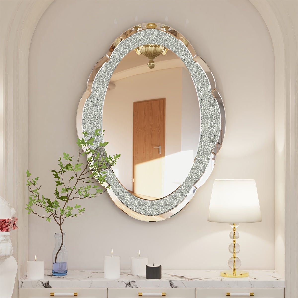 Wandspiegel Wolkenvorm – Muurspiegel – Kristal Spiegel – Deco Spiegel – Zilveren Spiegel – 60x80 cm – Verbluffende Kristalaccenten – Hoogwaardig Zilverglas