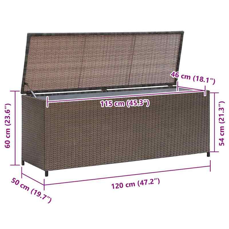 Opbergbox Tuin – Tuinkussenbox – Tuinkist – Buitenopslag – Opbergkast – Weerbestendig Geweven Resin – Gaslift Deksel – Groot Rechthoekig Design 120x50x60 cm – Robuuste Standaard & Natuurlijke Bruine Kleur
