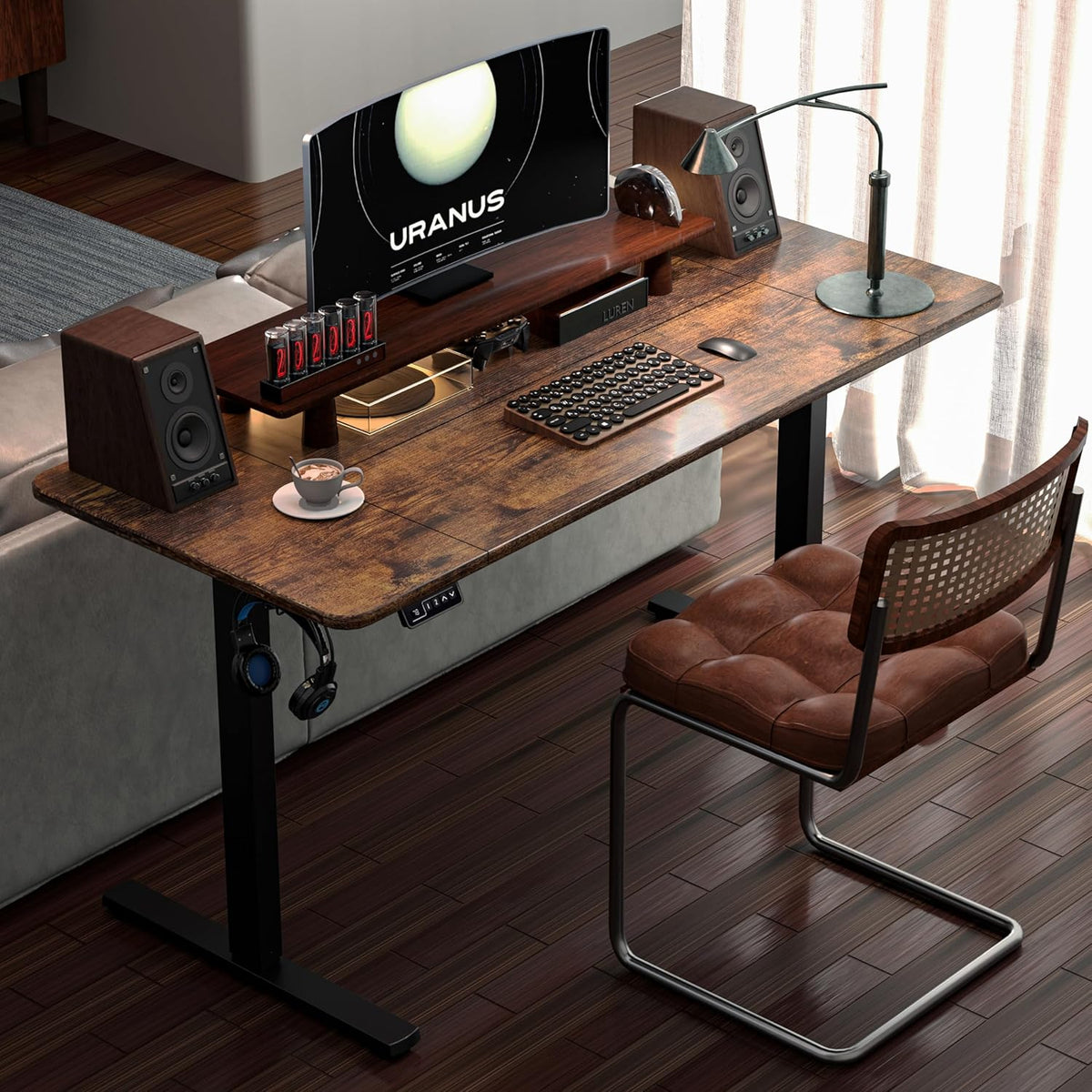 ERGOMAKER Height Adjustable Desk, 140 x 60 cm, Desk, Height Adjustable, Electric with Memory Function, Ergonomic Table, Height Adjustable, Brown - QUORE