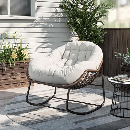 Schommelstoel Buiten – Tuinstoel Schommelstoel Balkonstoel Rattan Stoel – Comfortabel Ruim Zitvlak – Waterafstotende Beschermhoes