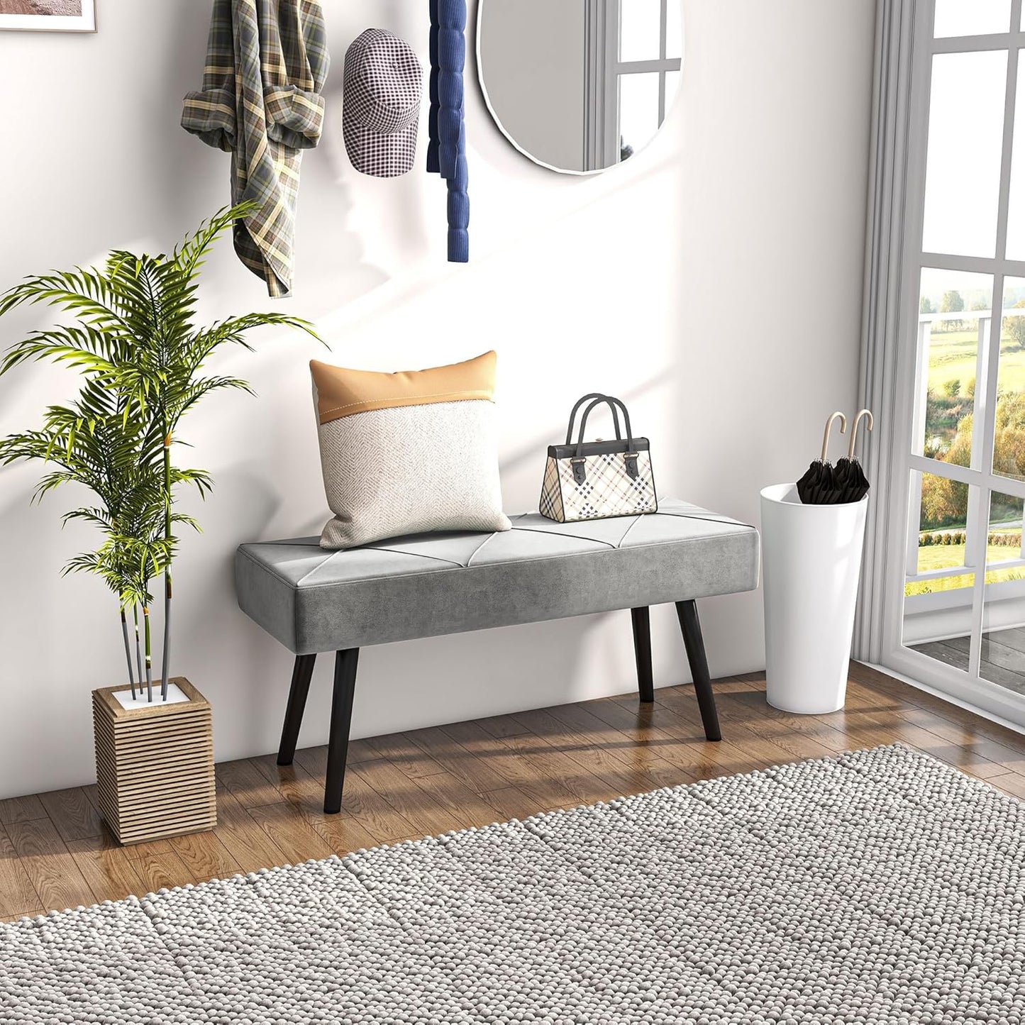 Slaapkamerbank - Voetenbank - Bank - Kruk - 100 cm x 36 cm x 45 cm - Grijs