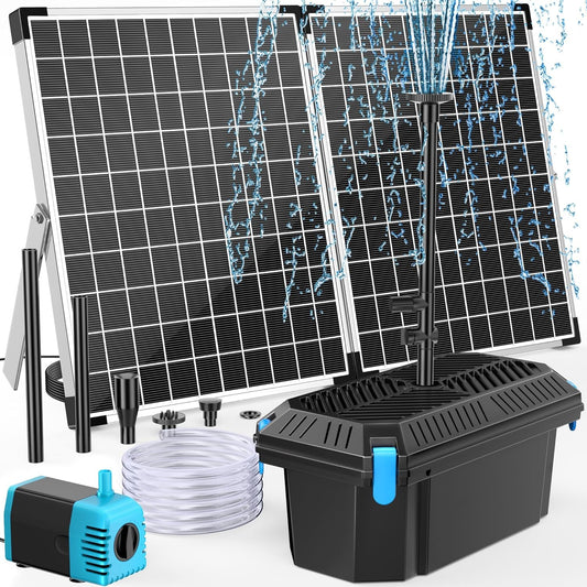 POPOSOAP 40 W vijverfilter op zonne-energie met fonteinpomp, complete vijverfiltratie- en fonteinset voor kleine tuinvijvers, aquaria en waterpartijen