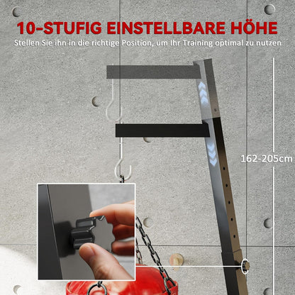 Vrijstaande Bokszakstandaard – Bokszakhouder – Bokszakstandaard – Punchingbag Standaard – Speedbag Stand – Verstelbare Hoogte 162-205 cm – Draagvermogen Tot 60 kg - QUORE
