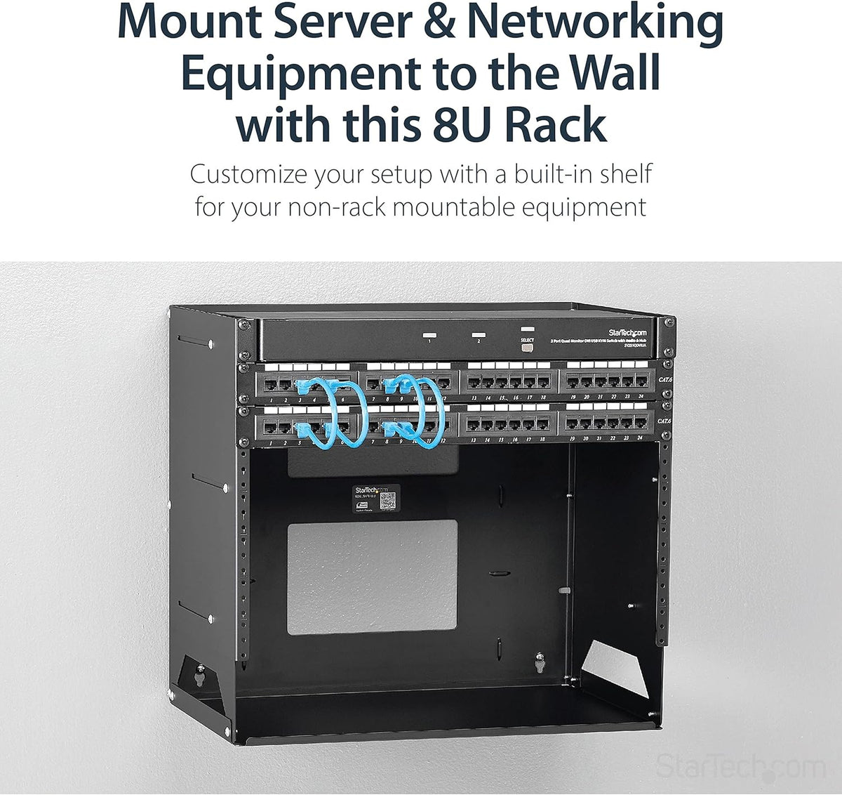 Serverrack 8U – Wandrack, Netwerkrack, Open Frame Rack, Wandmontage Rack – Verstelbare Diepte 30,0 Tot 45,7 Cm – Ingebouwd Schap 30 Cm