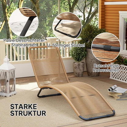 Ligbed – Ligstoel – Zonnebed – Relaxstoel – Loungestoel – Polyrotan – Stalen Frame – 120 kg Belastbaar – Natuurlijk Houtlook