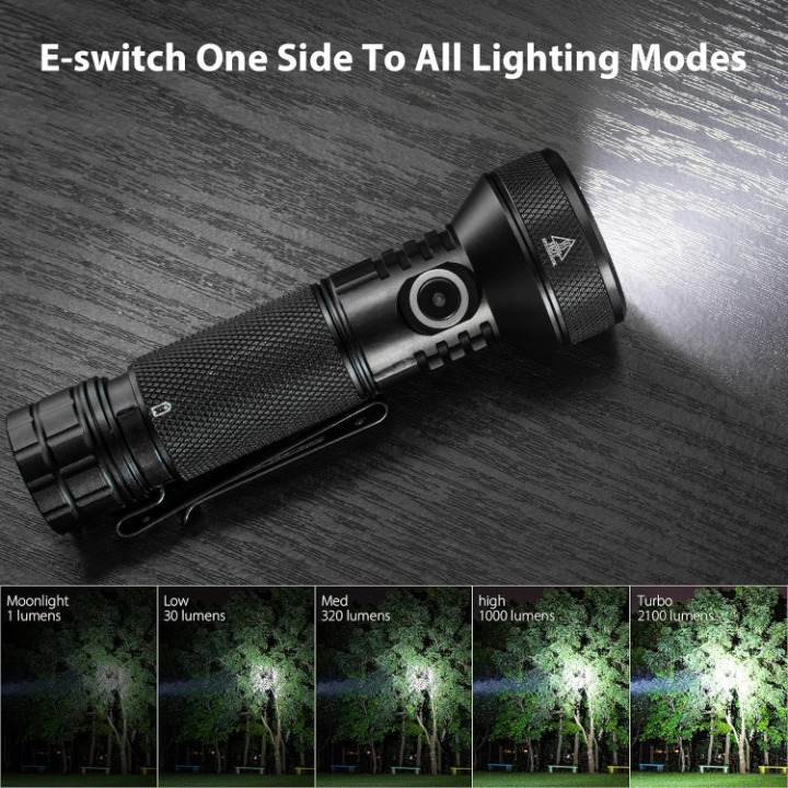 Zaklamp - Tactische Zaklamp - LED-buitenlamp - Krachtige - Oplaadbare - Draagbare - met Li-Ion Batterij -  voor Zoeken - Wandelen - Noodsituatie - 2100Lm - 697m Lichtpad - 3.7V - ‎IPX8 - Zwart