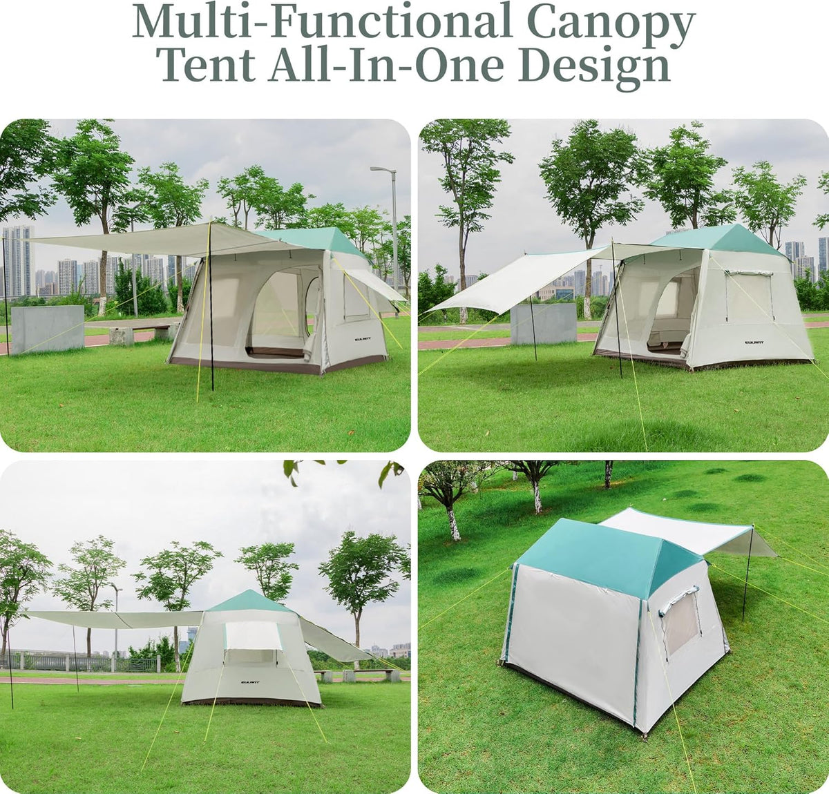EULANT Campingtent voor 2-4 personen, ideaal voor outdoor/tuin/vissen/festivals, mooie luxe tent met buitentent en extra afdekking, waterdicht 3000 mm