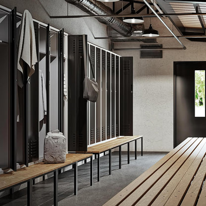 Jan Nowak Cabinet, Metal Locke with Dining Table Bench | Powder Coated, Ventilation Openings | Internal Lockers with Key | Cloakers, Dressing Rooms | 230cm x 60cm x 85cm | Grey-Anthracite - QUORE