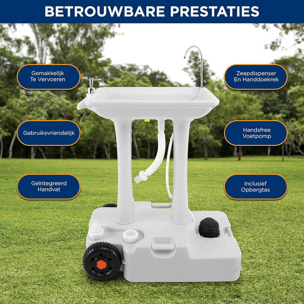 Campingwasbak – Afwasbak – Wasbak – Afwasteil – Opvouwbare Wasbak – 30L Watertank – Hygiënisch Voetpomp Systeem