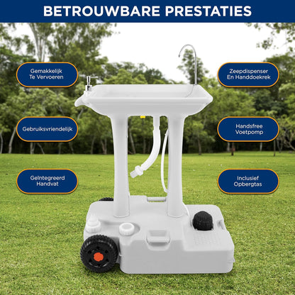 Campingwasbak – Afwasbak – Wasbak – Afwasteil – Opvouwbare Wasbak – 30L Watertank – Hygiënisch Voetpomp Systeem