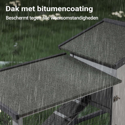 Chicken Coop Light Grey 1535 x 525 x 685 mm - Wood, Nesthouse and Free Running Space - with Removable Bowl - QUORE