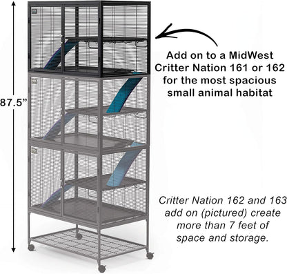 MidWest Deluxe Critter Nation Add-On Unit Kleine dierenkooi Compatibel met Critter Nation Modellen 161 & 162, Gemonteerde Afmetingen zijn 91,44L x63,5W x 63,5H Centimeter, Gray Quartz, Model 163