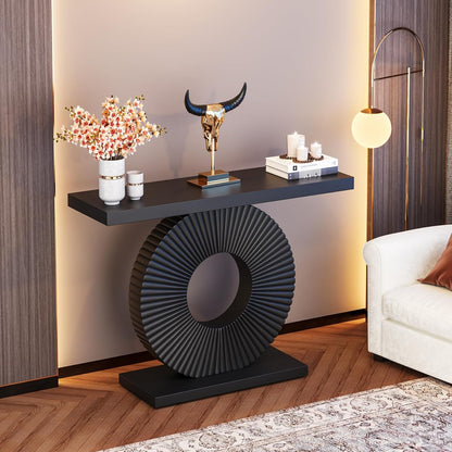 Modern Console Table with Geometric Base, 101.6 Cm, Wood, Entrance Table, Sofa Table, Narrow, Long, Contemporary Accent Table for Living Room, Entrance Area, Hallway, Black
