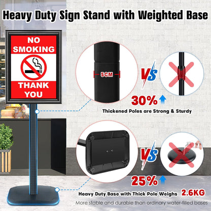 Schildstandaard Display – Posterstandaard, Infostandaard, Presentatiestandaard, Menuhouder – A3, Zwart, Set van 3 – Zware 2,6 kg Metalen Voet – 360° Draaibaar en 180° Kantelbaar