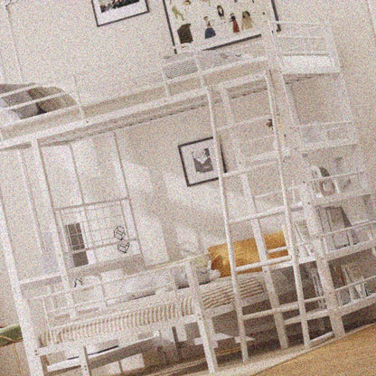 Hoogslaper – Loftbed – Stapelbed – Kinderbed – Eenpersoonsbed – Met Opbergrekken – 90x200 cm – Wit Metaal – Ruimtebesparend – Stevig