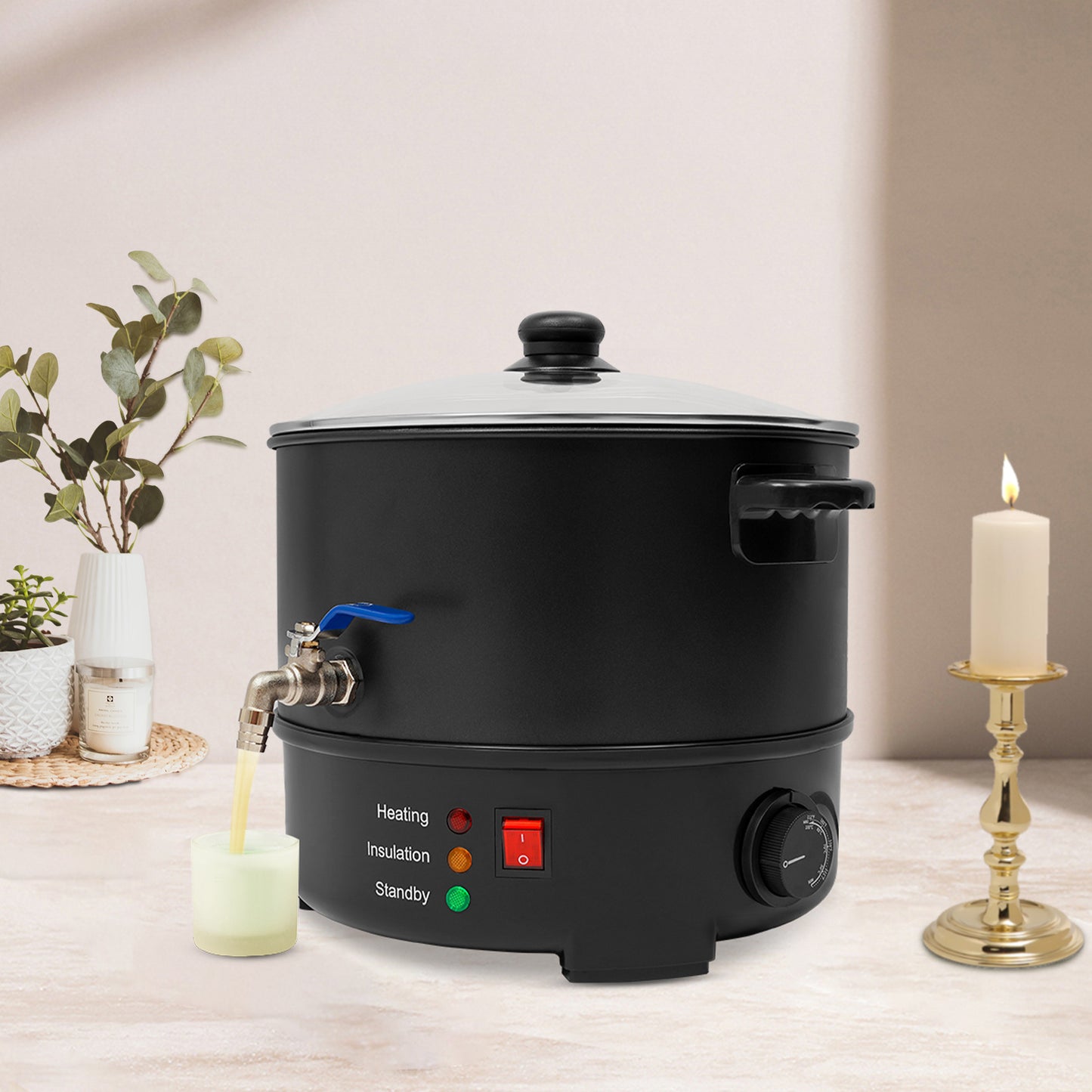 Waxsmeltpot – Wax Smelter – Kaars Gieter – Smeltkroes – Wax Smeltketel – Roestvrij Staal – 8 Liter Capaciteit – Temperatuurregeling 50-100°C – Zwart