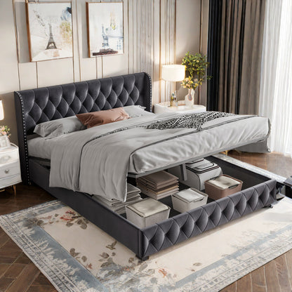 Bed – Tweepersoonsbed – Gestoffeerd Bed – Opbergbed – Boxspring – Fluwelen Bekleding – Hydraulische Opbergruimte – 180x200 cm