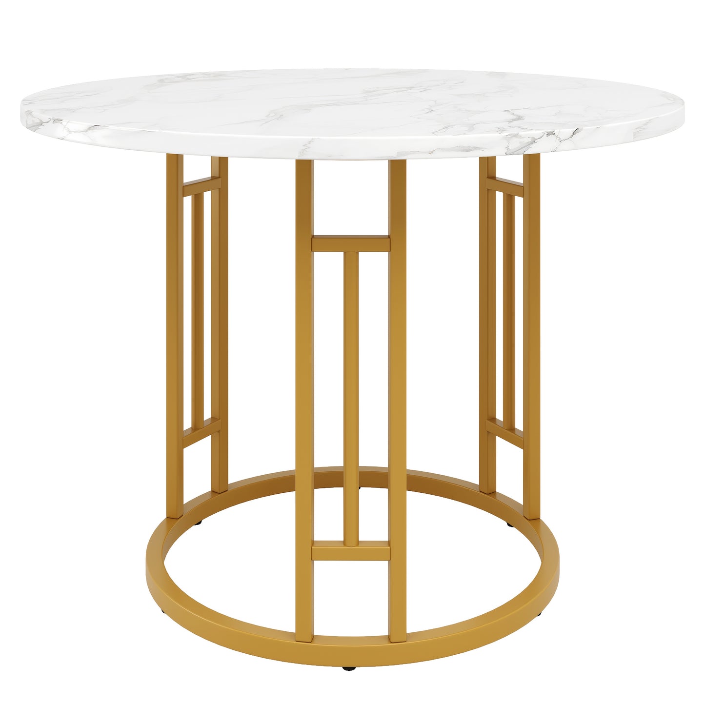 Eettafel – Ronde Tafel – Keukentafel – Eetkamertafel – Klaptafel – Bamboe Blad – Gouden Metalen Poten – Compact 80x80x76 cm – Draagbaar & Stijlvol