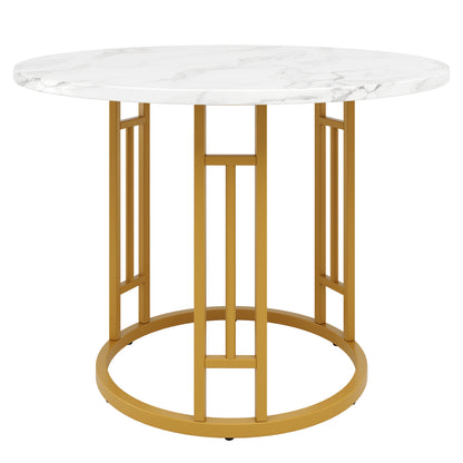 Eettafel – Ronde Tafel – Keukentafel – Eetkamertafel – Klaptafel – Bamboe Blad – Gouden Metalen Poten – Compact 80x80x76 cm – Draagbaar & Stijlvol