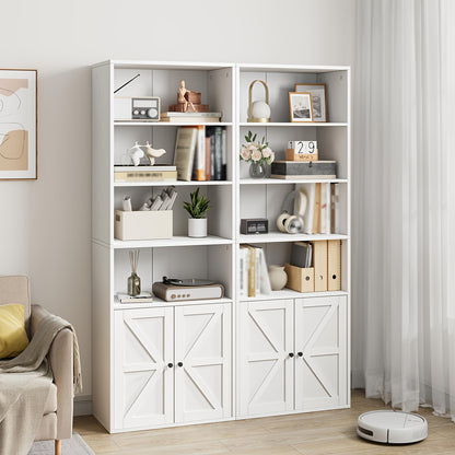 Industrial Farmhouse Bookcase with Doors - Extra Tall 181.36cm Tall Bookshelf, Heavy-Duty Hardwood Construction, No Assembly Needed, Modern Farmhouse Storage Cabinet with Doors for Living Room, Home Office, Bedroom - Space-Sa