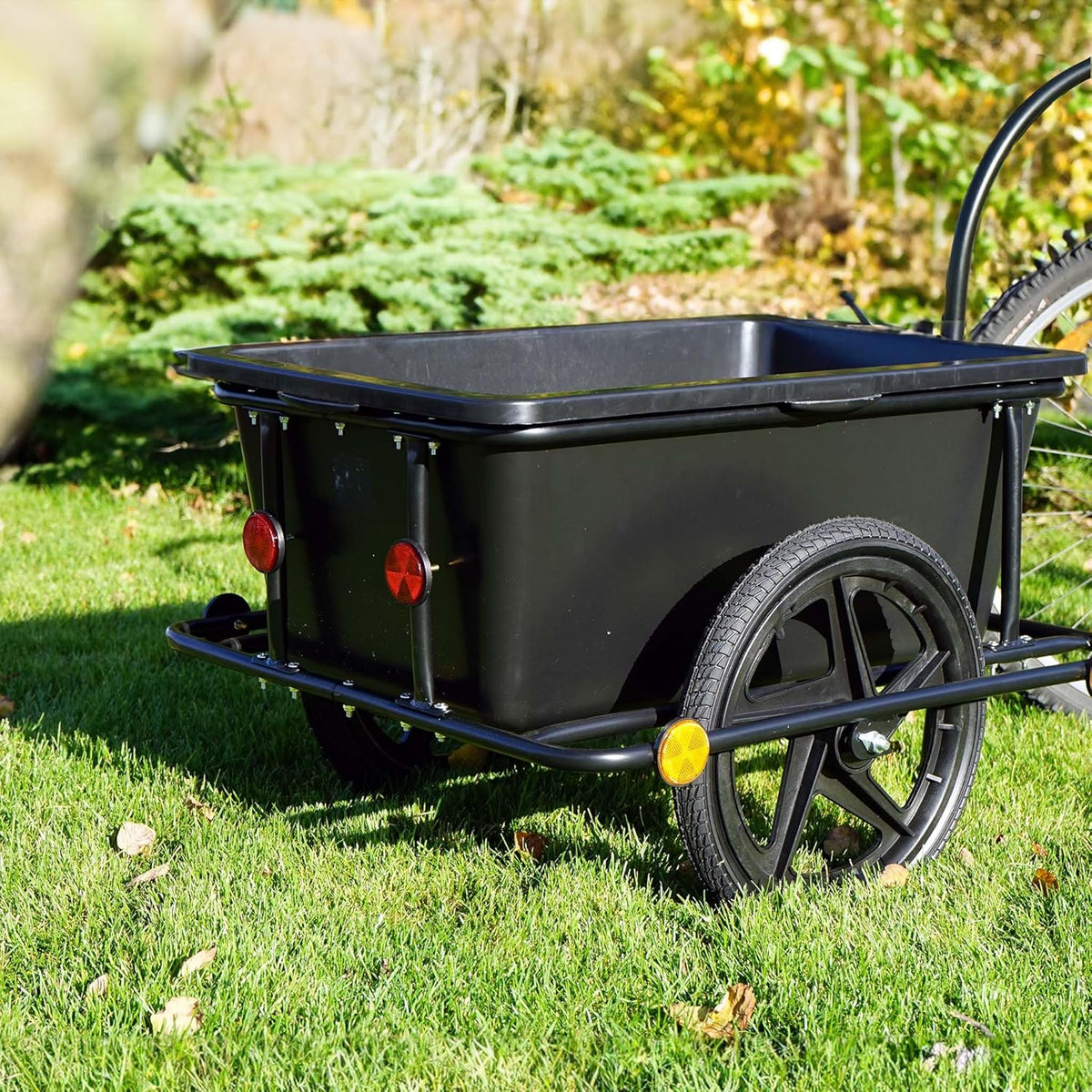 Wiltec fietskar tot 80 kg met koppeling en luchtbanden, zwarte fietsaanhanger 90 liter voor transport, fietsaanhangwagen met uitneembare bak