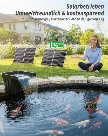 POPOSOAP Vijverwaterval met zonnepomp, watervaloverloop met 120 W zonnepaneel, 800 gph-vijverpomp, 3 m golfslang voor tuinvijvers