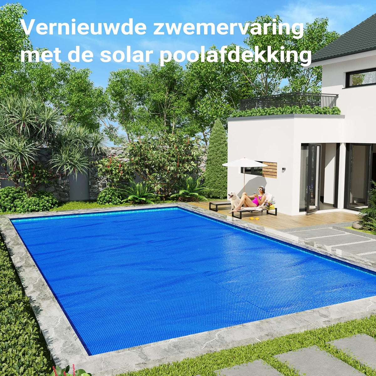 Wiltec solar zwembadfolie 4x6 m blauw 400µ, zwembadafdekking voor bescherming van het zwembadwater, afdekzeil voor zwembaden, solarzeil voor poolverwarming