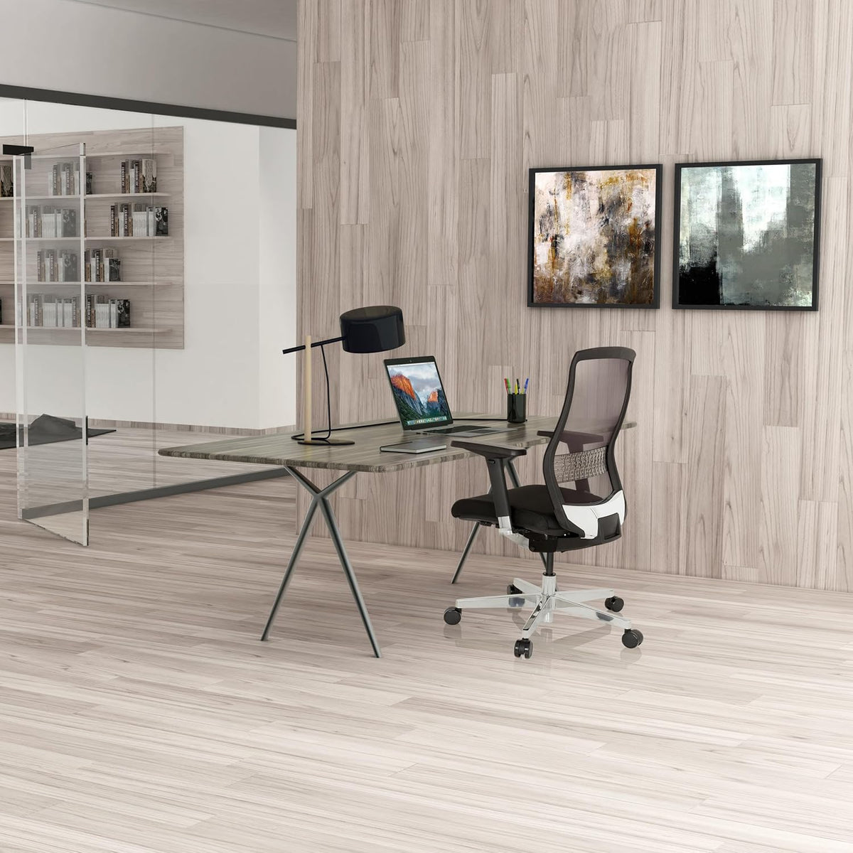 hjh OFFICE FOUNTAINE 657658 bureaustoel zwart draaistoel ergonomisch met zelfherstellende netrug