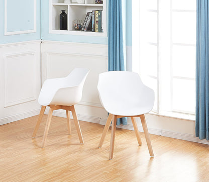 EGGREE Set van 4 eetkamerstoelen met poten van massief beukenhout, retro design, keukenstoelen van hout, wit, woonkamerstoel met armleuningen