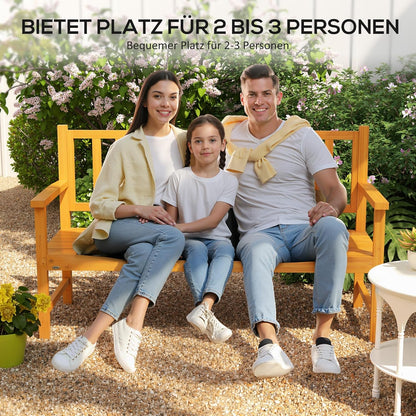 Outsunny Garden Bench 3-Seater Bench with Table, Park Bench with Armrest, Wooden Bench up to 280 kg Load Capacity for Balcony, Patio, Light Brown, 153 x 56 x 91 cm - QUORE