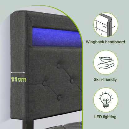 Tweepersoonsbed – Bedframe – Slaapbed – Opbergbed – Led Bed – 140x200 cm – Gestoffeerd Hoofdeinde – 4 Lade Opbergruimte