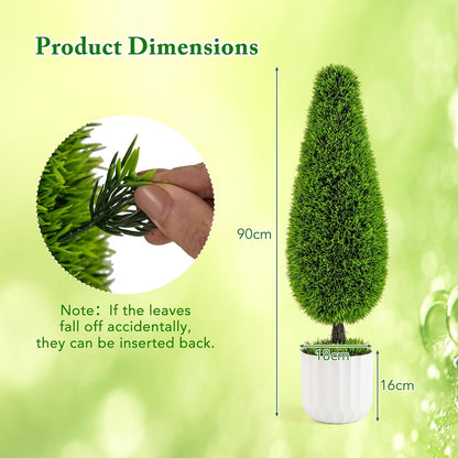 Kunstplant Ceder – Kunstzijden Plant – Decoratieve Kamerplant – Nepboom – Groen Kunstblad – Set van 2 – Onderhoudsvrij – 90 cm Hoog