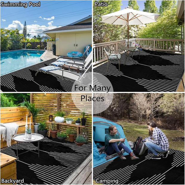 Buiten Vloerkleed - Buitenkleden - Buitentapijt - Opvouwbaar - UV-bestendig - Waterdicht - Buitenmatten - voor Buiten - Balkon - Strand - Picknick -Terras - Rechthoekig - 180 x 270 cm - Zwart