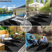 Buiten Vloerkleed - Buitenkleden - Buitentapijt - Opvouwbaar - UV-bestendig - Waterdicht - Buitenmatten - voor Buiten - Balkon - Strand - Picknick -Terras - Rechthoekig - 270 x 365 cm - Zwart