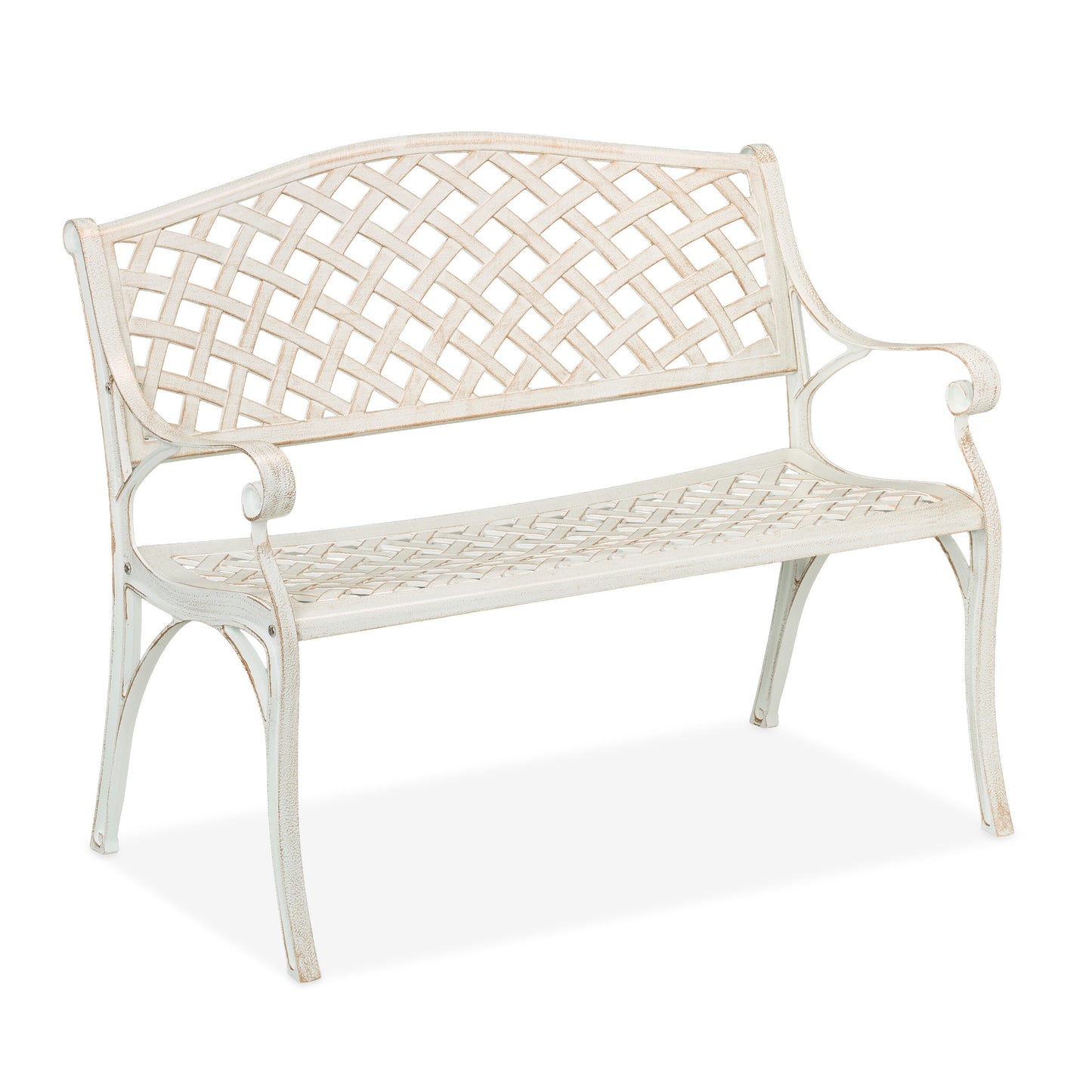 Tuinbank – Buitenbank – Balkonbank – Terrasbank – Zweisitsbank – Vintage Rozen Decor – Weerbestendig Aluminium – 111,5x84x56 cm