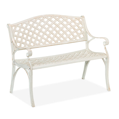 Tuinbank – Buitenbank – Balkonbank – Terrasbank – Zweisitsbank – Vintage Rozen Decor – Weerbestendig Aluminium – 111,5x84x56 cm