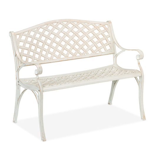 Tuinbank – Buitenbank – Balkonbank – Terrasbank – Zweisitsbank – Vintage Rozen Decor – Weerbestendig Aluminium – 111,5x84x56 cm