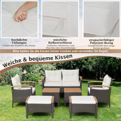 Tuinmeubelset Rattan – Balkonmeubels – Loungeset – Buitenmeubelen – Zithoek – Acaciahouten Tafelbladen – Comfortabele Kussens – Weerbestendig Stalen Frame