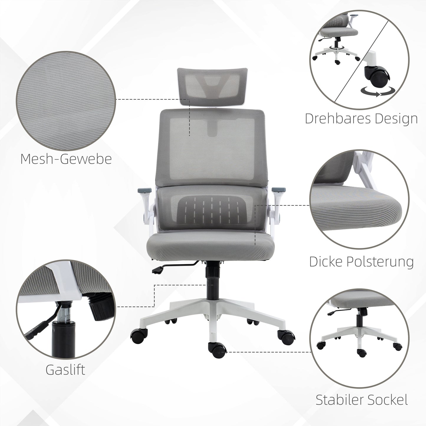 Bureaustoel – Bureaustoelen – Kantoorstoel – Office Chair – Draaistoel – Verstelbare Hoofdsteun – Mesh Rugleuning – Kantelfunctie – Tot 120 kg