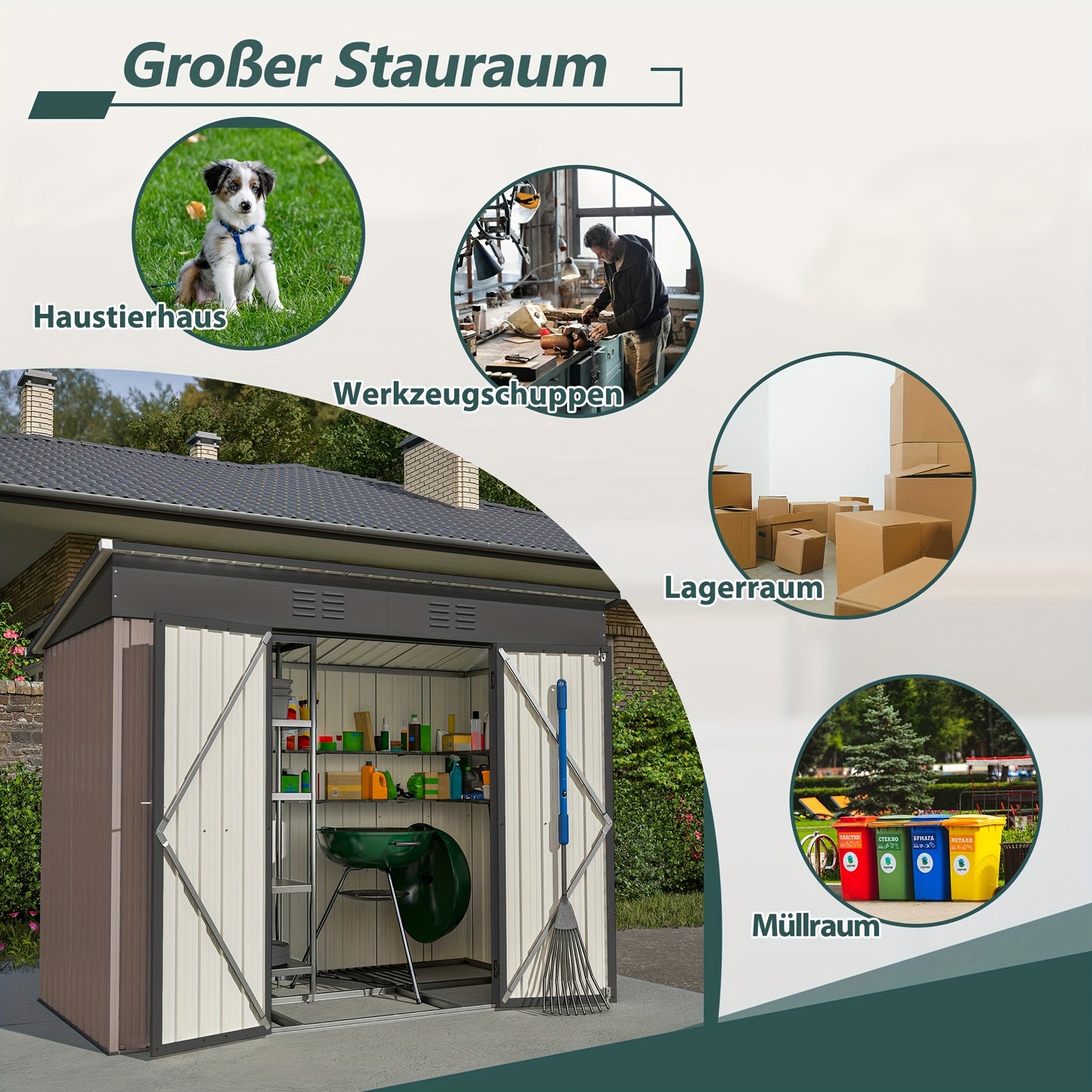 Metalen Opbergschuur – Tuinschuur – Fietsenberging – Tuingereedschapberging – Buitenberging – Verzinkt Staal – Ventilatie – Slot – 243,8x121,9 cm – Afneembaar