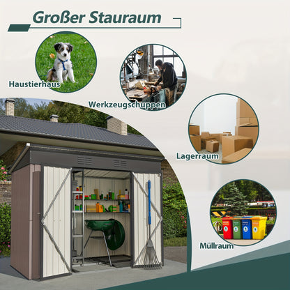 Metalen Opbergschuur – Tuinschuur – Fietsenberging – Tuingereedschapberging – Buitenberging – Verzinkt Staal – Ventilatie – Slot – 243,8x121,9 cm – Afneembaar