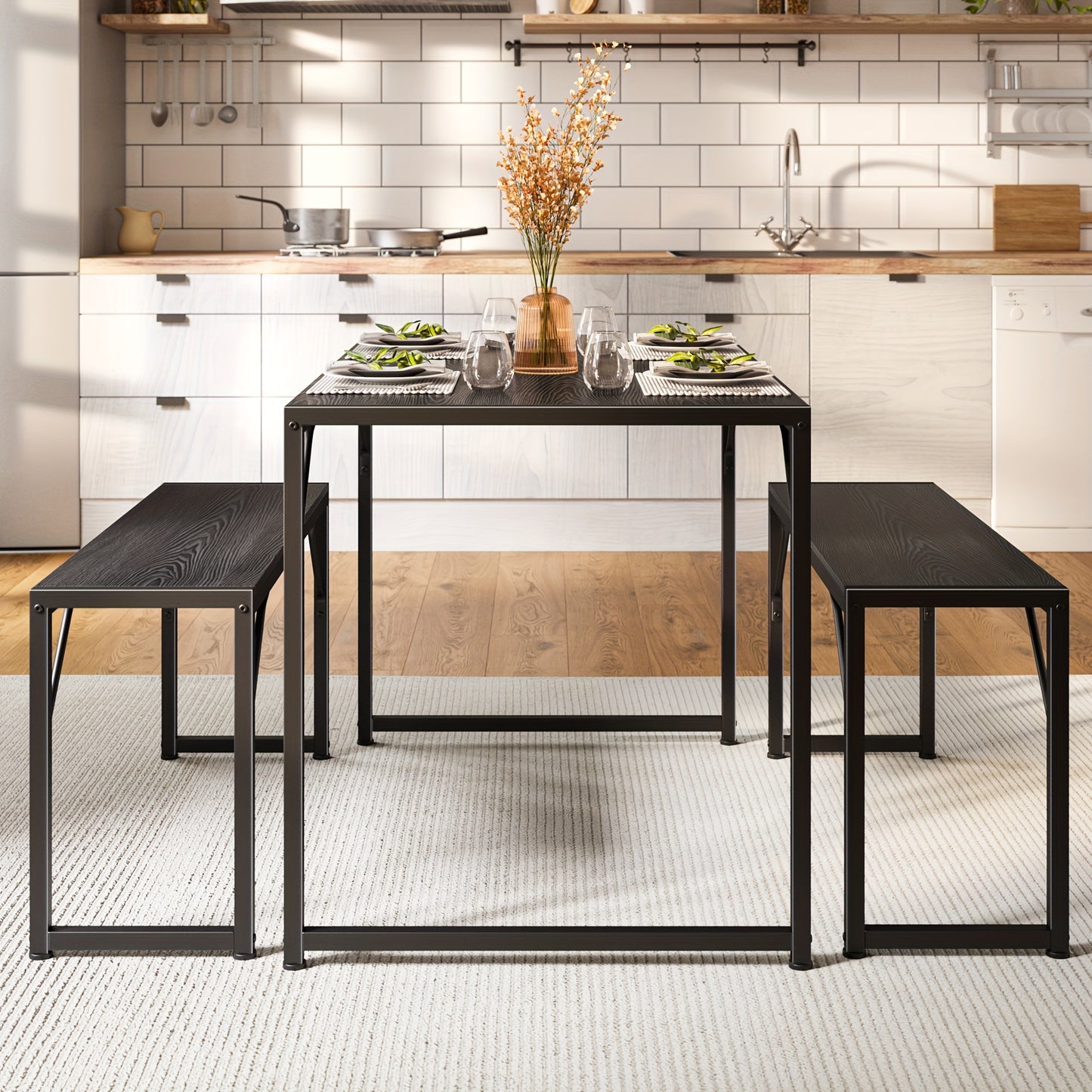 Vierpersoons Tafelset – Eettafelset – Tuinset – Keukentafel – Balkonset – Waterbestendig Tafelblad – Compact Stalen Frame