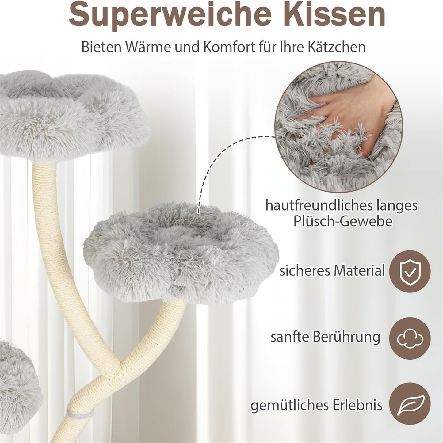 Krabpaal – Kattentoren – Krabmeubel – Kattenboom – Klimpaal – 165 cm Hoog – Stabiel Metalen Frame – Wit Design