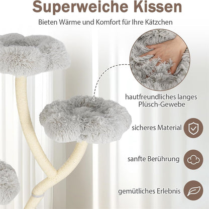 Krabpaal – Kattentoren – Krabmeubel – Kattenboom – Klimpaal – 165 cm Hoog – Stabiel Metalen Frame – Wit Design